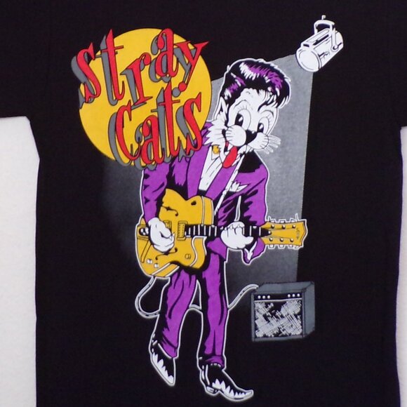 New "Stray Cats – Cat Playing Guitar" Unisex Silkscreen T-Shirt. Small–3XL - Picture 2 of 2